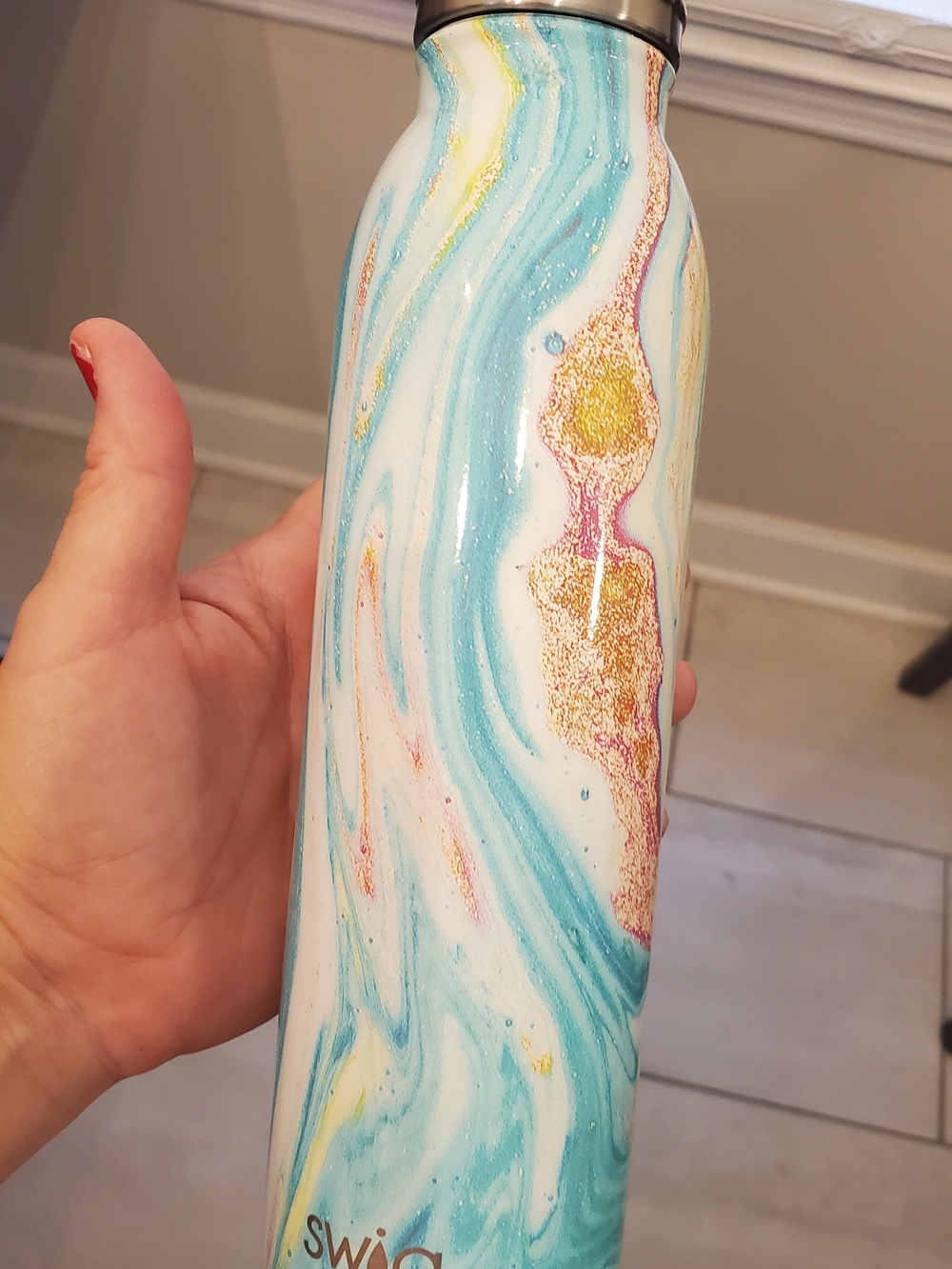 Swig Marble Swirl Stainless Water Bottle - Teal, White, Gold - Picture 8 of 11